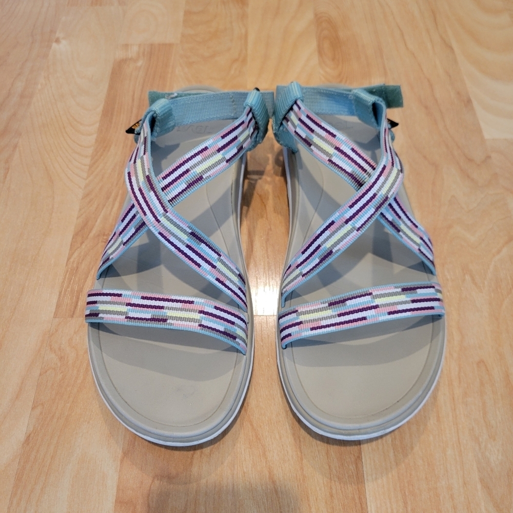 Teva Women's Light Blue Strappy Sandals with Purple Accent